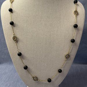 J.Crew Gold Tone Black Ball and Glass Circle Chain Necklace